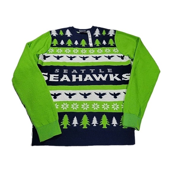 Seattle‎ Seahawks Sweater Men's MEDIUM Ugly Christmas Pattern NFL Team Apparel - Picture 1 of 6